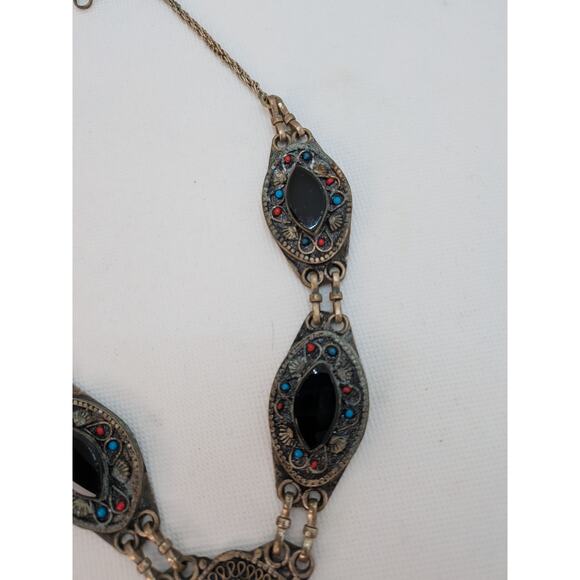 Afghan Indian Handmade Tribal Boho Vintage Necklace with Black Onyx Blue & Red - Picture 5 of 7